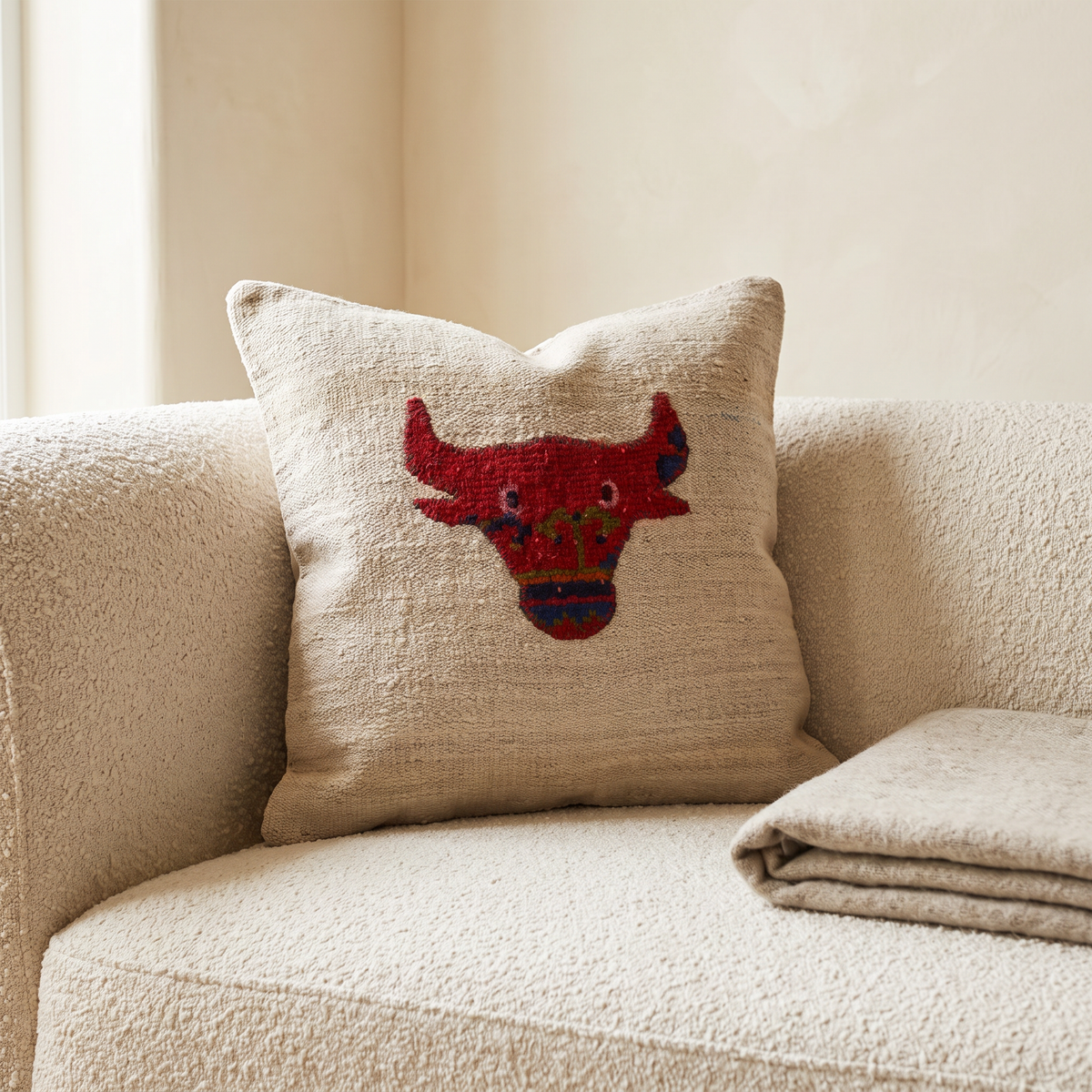 Red Western Bull Pillow Cover 20x20 - living room - N-0027