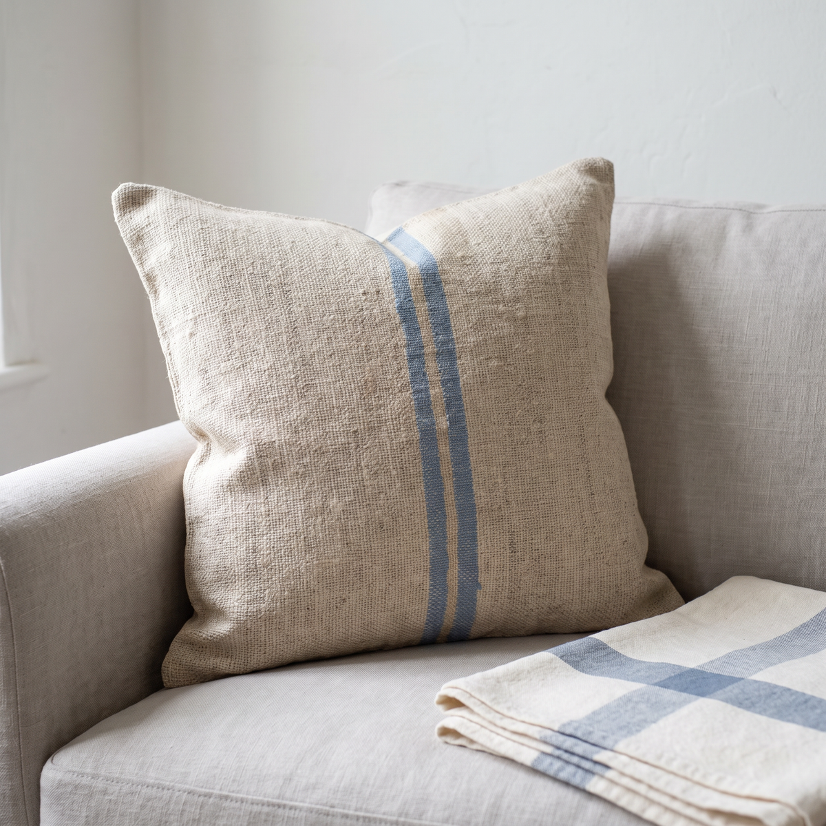 Blue Coastal Stripe Pillow Cover 20x20 - living room - N-0063