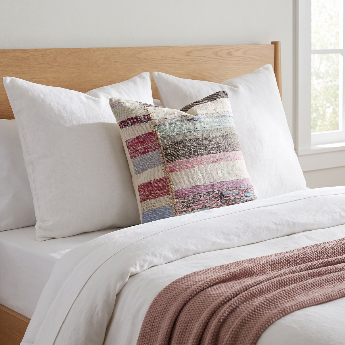 Pink Boho Patchwork Pillow Cover 18x18 - bedroom - N-0133