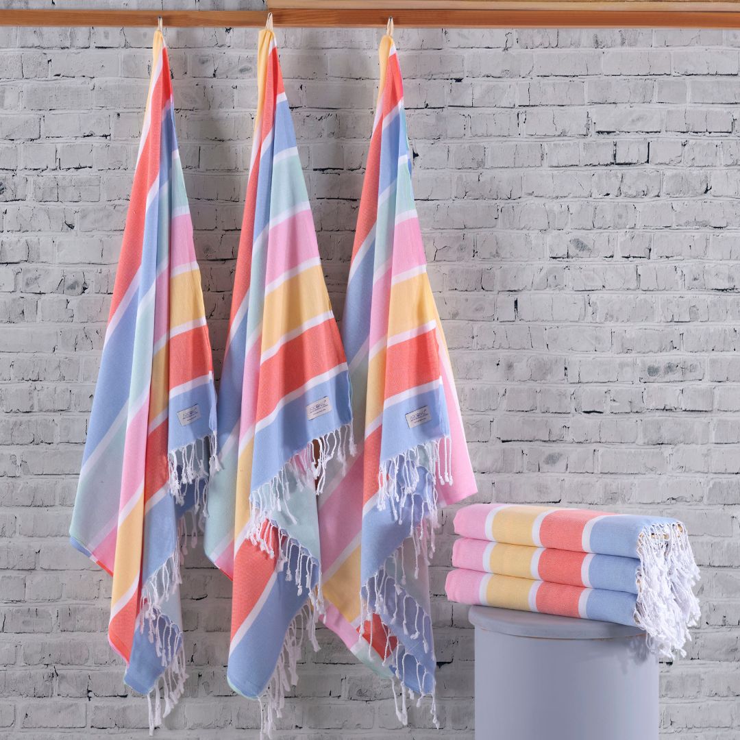 Arconiz Rainbow Turkish Cotton Beach Towel ( 6 Piece Set ) - Sul-Pest-200-95175-2S-Multi-6 SET - Arconiz