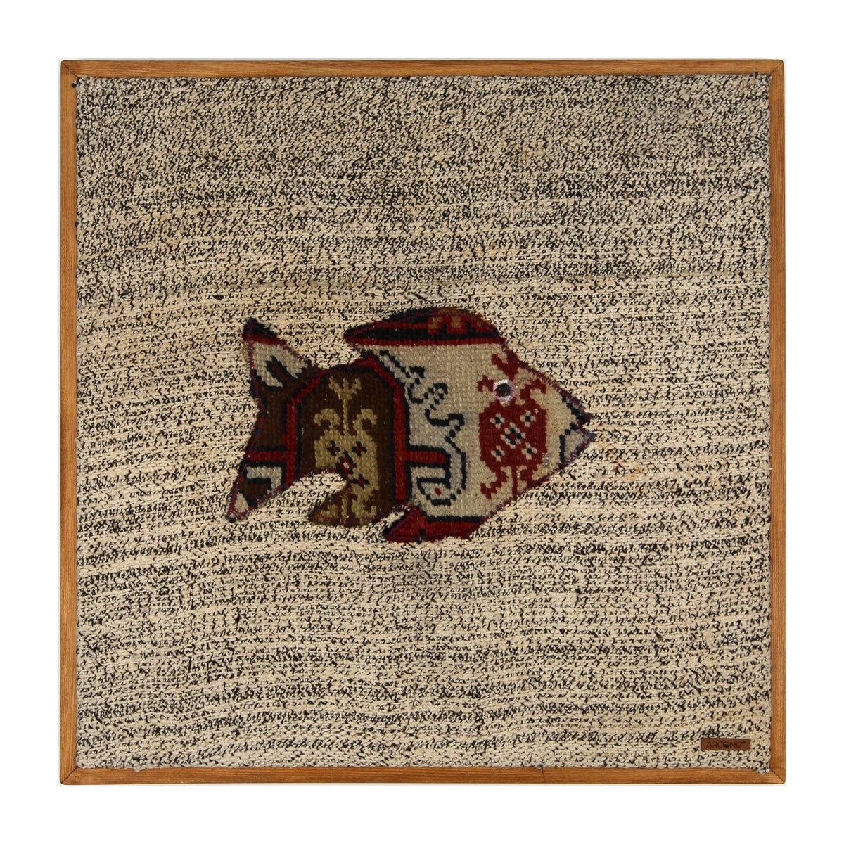 Red & Cream Kilim Fish woven wall art 24" x 24" - WA-FSH-RED-6060-003 - Arconiz