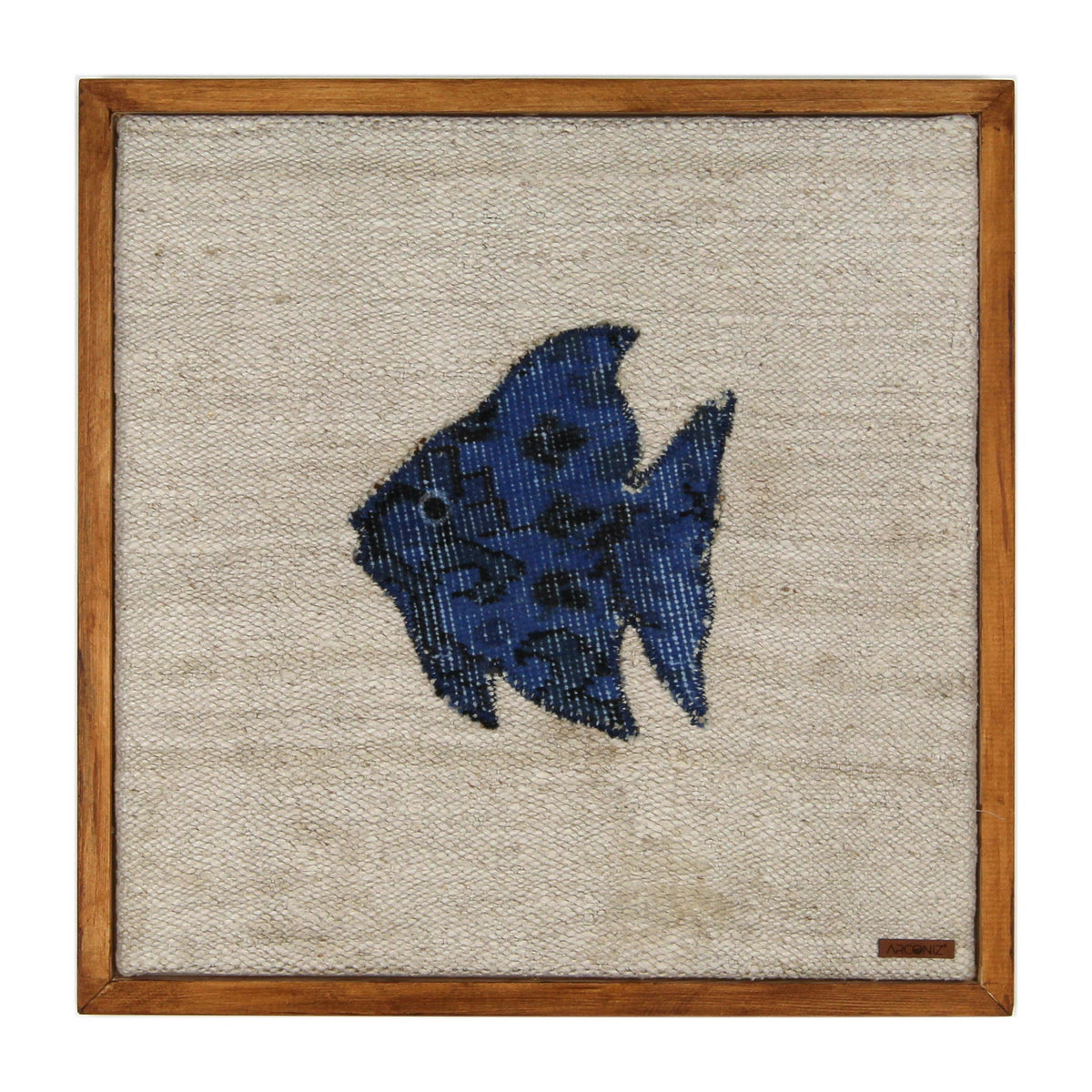Cobalt Blue Kilim Fish woven wall art 20" x 20" - WA-FSH-COB-5050-004 - Arconiz