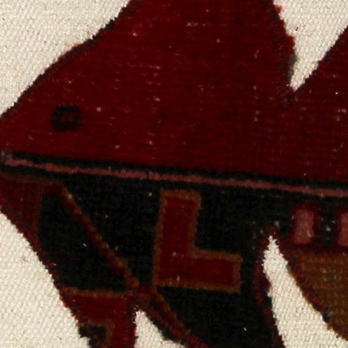 Close-up of the handwoven kilim weave - Burgundy Kilim Fish on Ivory - WA-FSH-BUR-5050-009 - Arconiz