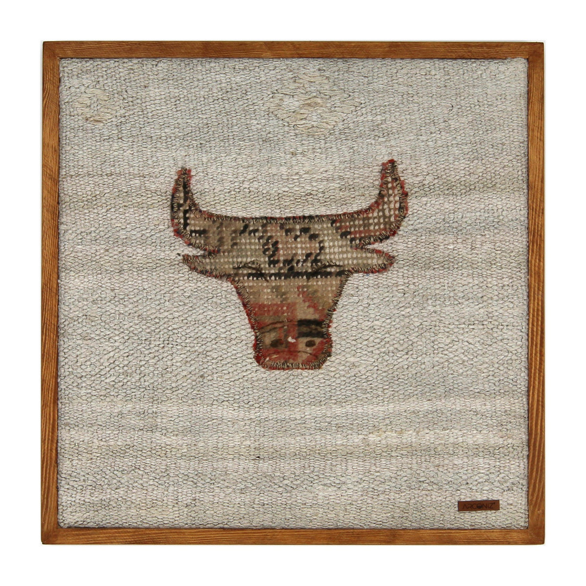 Tan & Rust Kilim Bull woven wall art 20" x 20" - WA-BUL-TAN-5050-010 - Arconiz