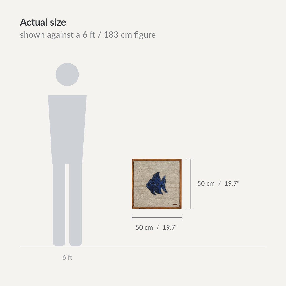 Size guide: 20" x 20" shown against a 6 ft / 183 cm figure - WA-FSH-COB-5050-012