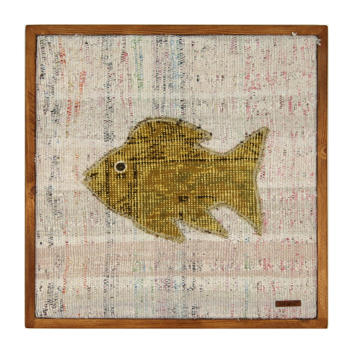Gold Ochre Kilim Fish woven wall art 20" x 20" - WA-FSH-GOL-5050-015 - Arconiz