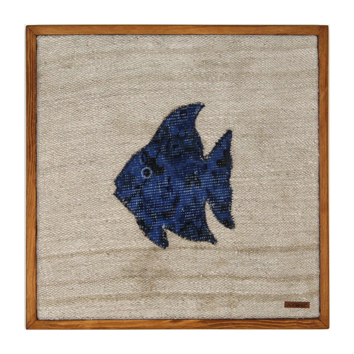 Indigo Kilim Fish woven wall art 20" x 20" - WA-FSH-IND-5050-022 - Arconiz