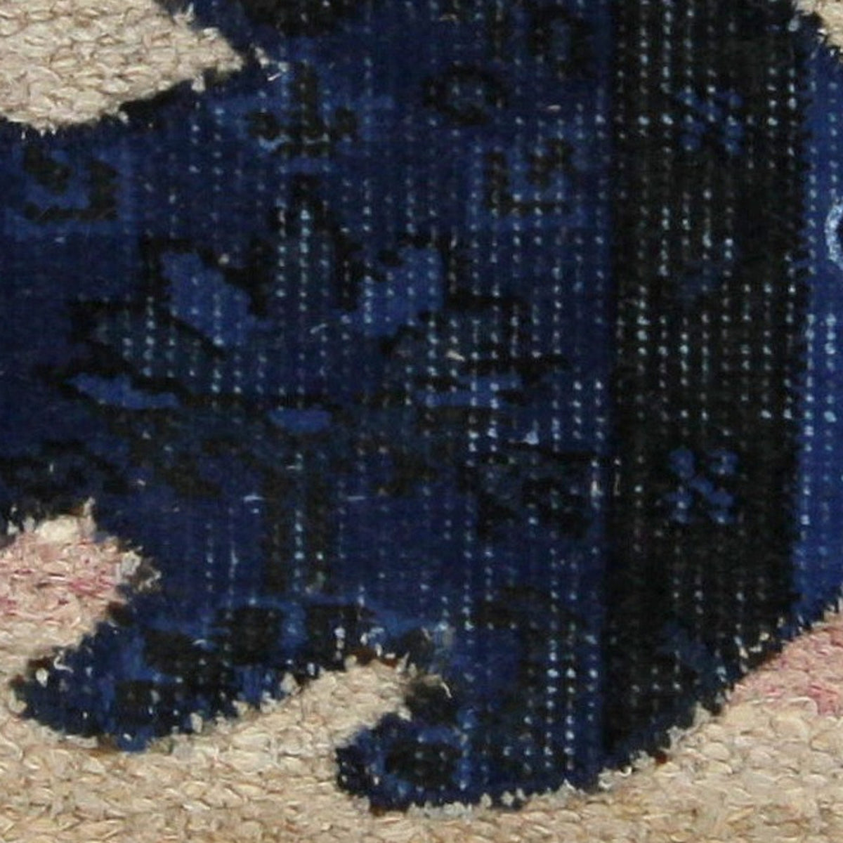 Close-up of the handwoven kilim weave - Navy Kilim Fish on Oatmeal & Rose - WA-FSH-NAV-5050-023 - Arconiz
