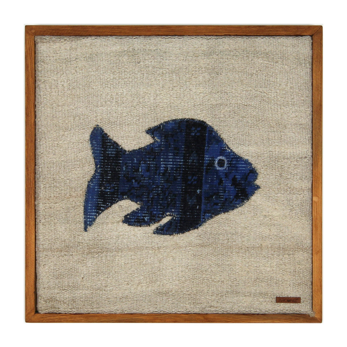 Cobalt Blue Kilim Fish woven wall art 20" x 20" - WA-FSH-COB-5050-025 - Arconiz
