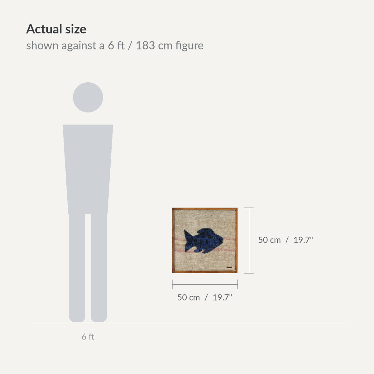 Size guide: 20" x 20" shown against a 6 ft / 183 cm figure - WA-FSH-COB-5050-027