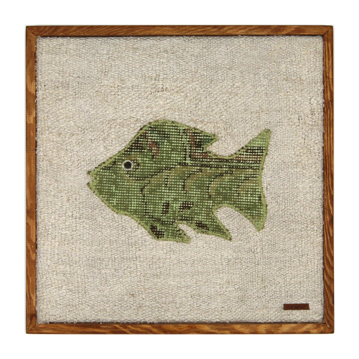 Olive Green Kilim Fish woven wall art 20" x 20" - WA-FSH-OLI-5050-028 - Arconiz