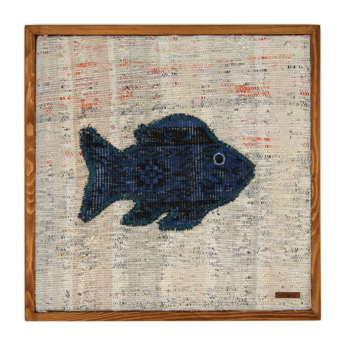 Navy Kilim Fish woven wall art 20" x 20" - WA-FSH-NAV-5050-030 - Arconiz