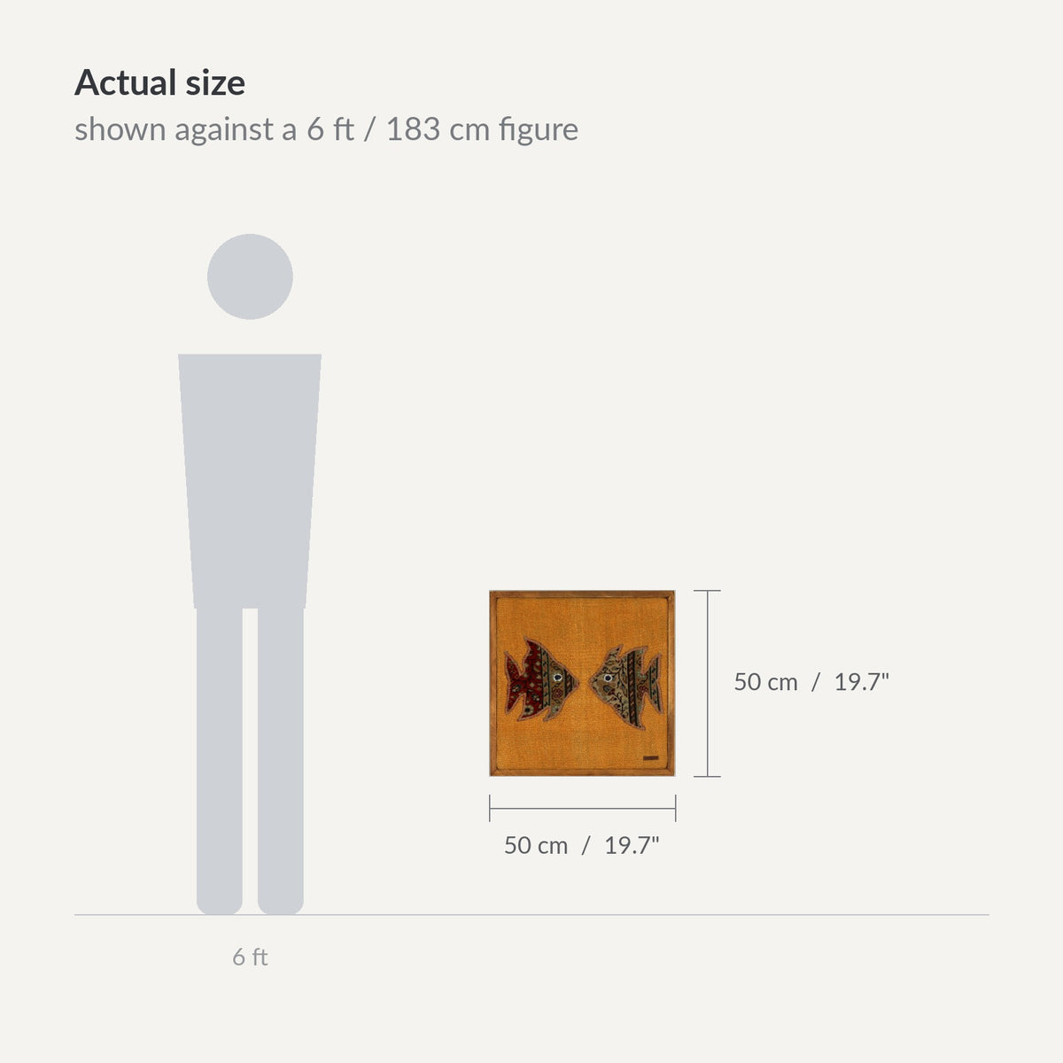 Size guide: 20" x 20" shown against a 6 ft / 183 cm figure - WA-FSP-RED-5050-034