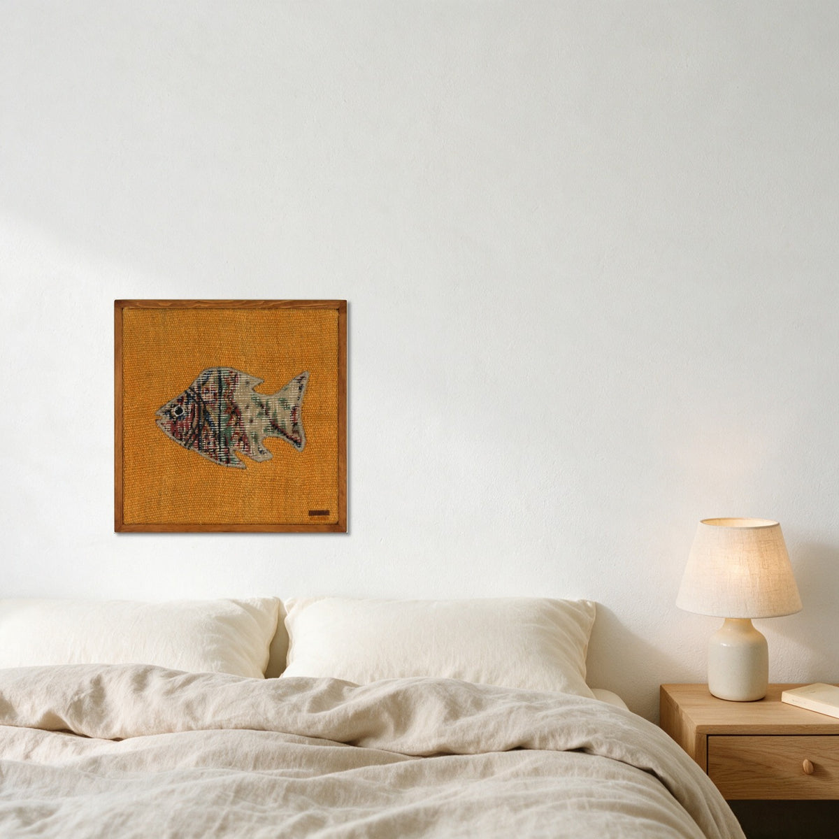 Multicolor Kilim Fish on Marigold Orange woven wall art in a second styled room setting, for scale - WA-FSH-MUL-5050-035