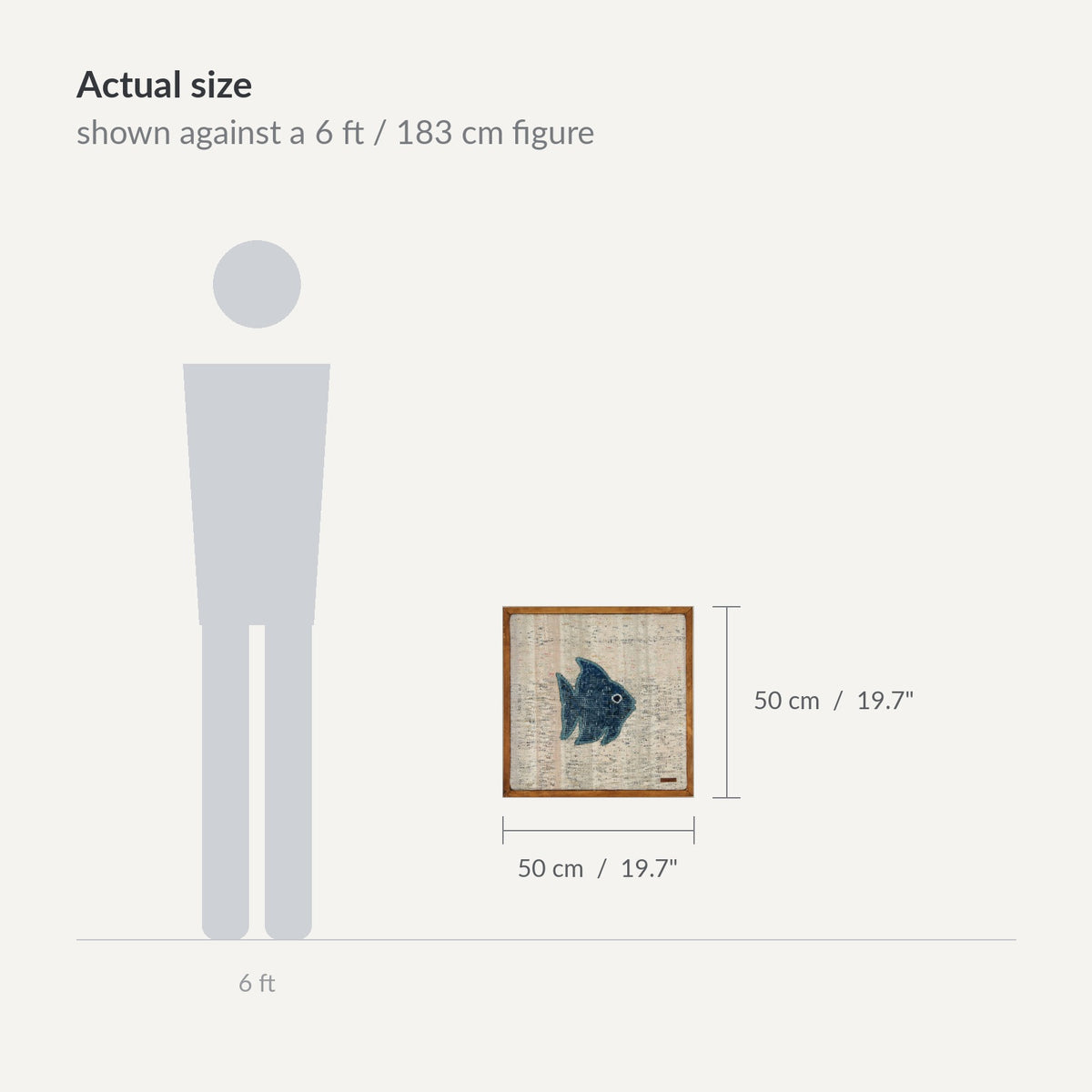 Size guide: 20" x 20" shown against a 6 ft / 183 cm figure - WA-FSH-TEA-5050-037