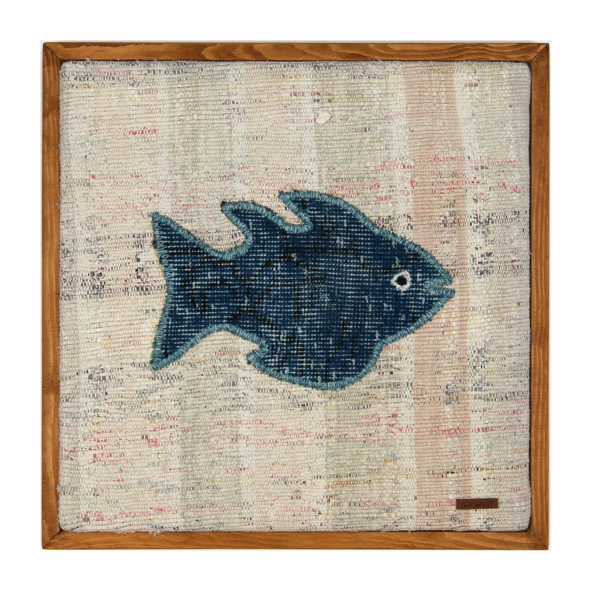 Dark Teal Kilim Fish woven wall art 20" x 20" - WA-FSH-DAR-5050-038 - Arconiz