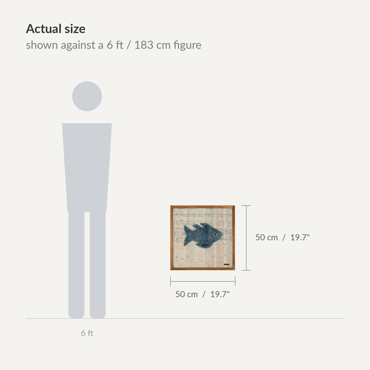 Size guide: 20" x 20" shown against a 6 ft / 183 cm figure - WA-FSH-TEA-5050-039