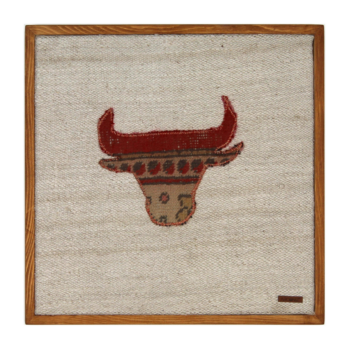 Red & Tan Kilim Bull woven wall art 20" x 20" - WA-BUL-RED-5050-044 - Arconiz