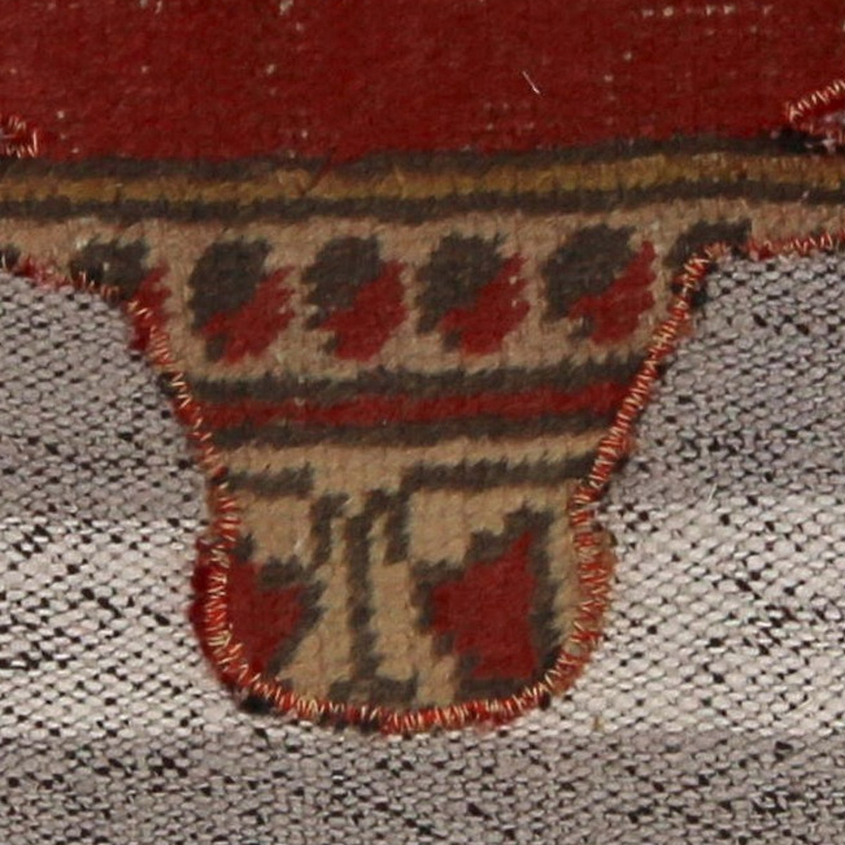 Close-up of the handwoven kilim weave - Red & Tan Kilim Bull on Grey Band - WA-BUL-RED-5050-045 - Arconiz