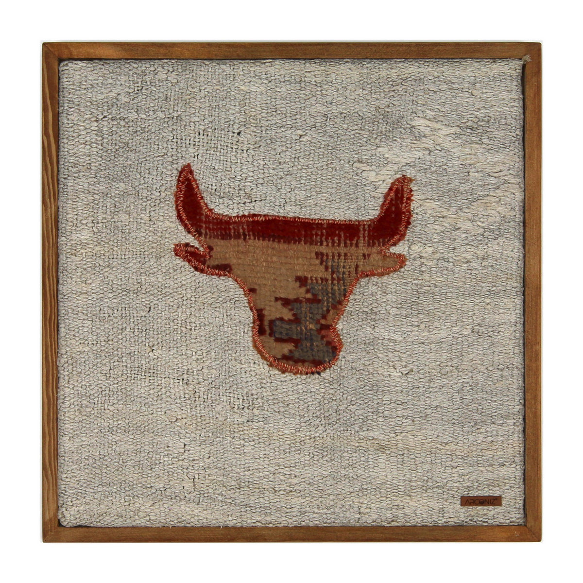 Red & Tan Kilim Bull woven wall art 20" x 20" - WA-BUL-RED-5050-046 - Arconiz