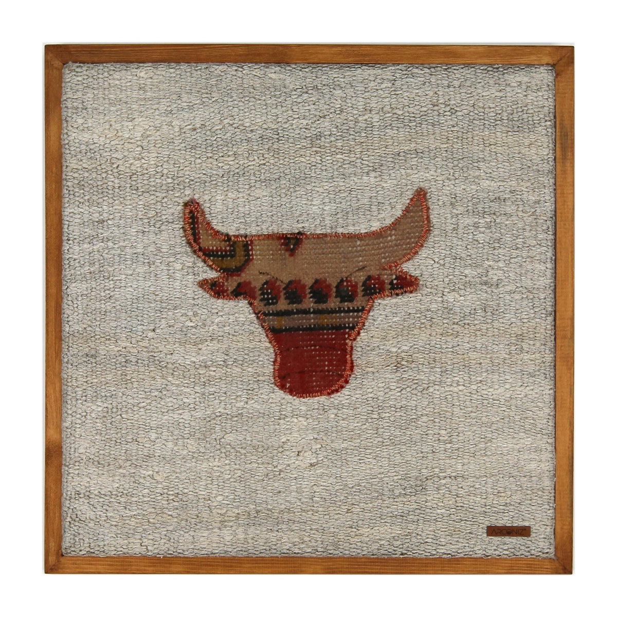 Tan & Red Kilim Bull woven wall art 20" x 20" - WA-BUL-TAN-5050-048 - Arconiz
