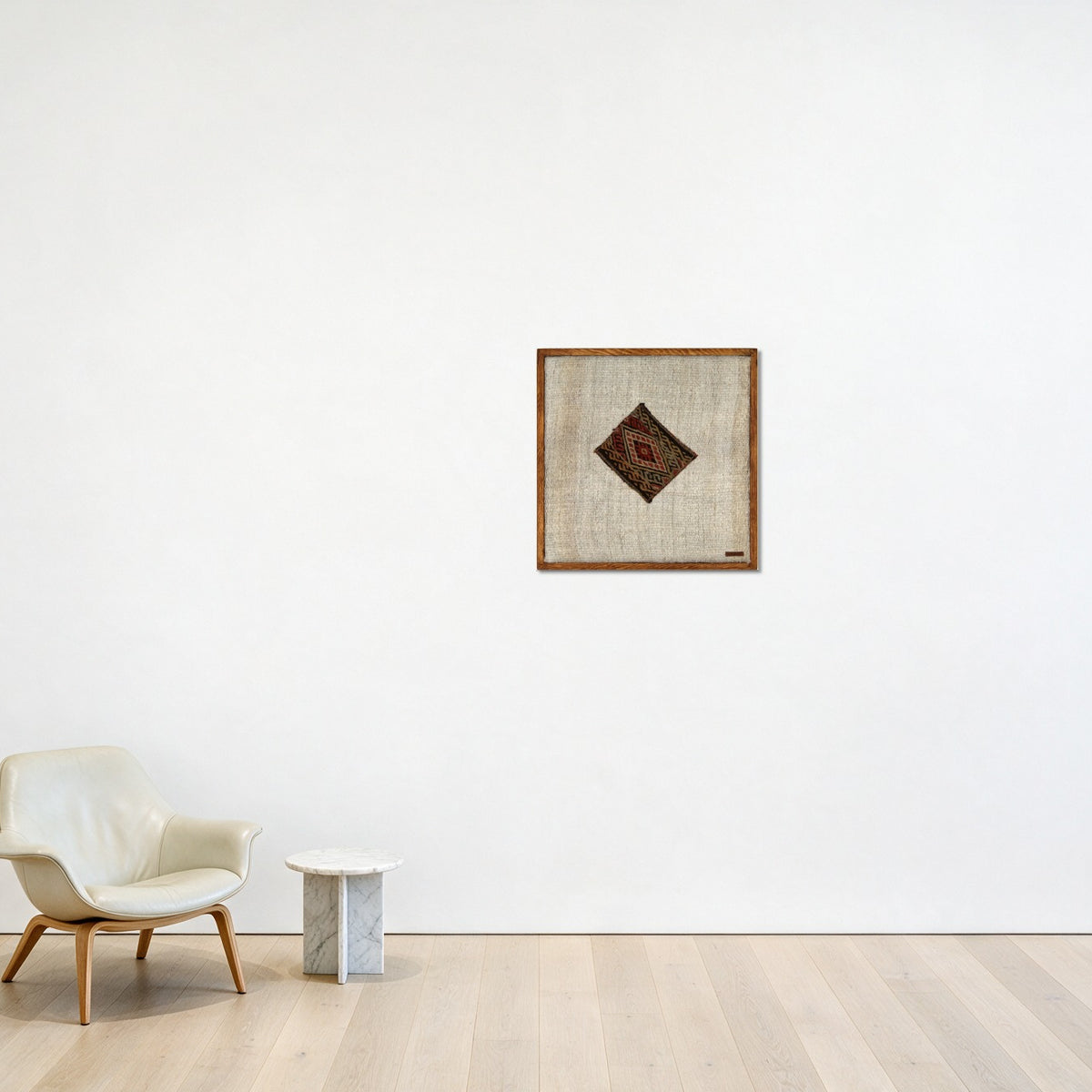 Red, Gold & Black Kilim Medallion on Cream woven wall art in a second styled room setting, for scale - WA-MED-RED-5050-050
