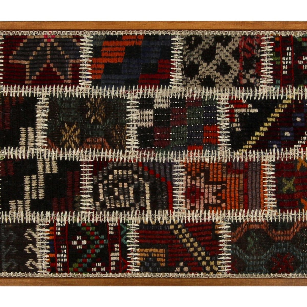Red, Black & Teal Kilim Patchwork woven wall art 35" x 22" - WA-PCH-RED-8855-054 - Arconiz