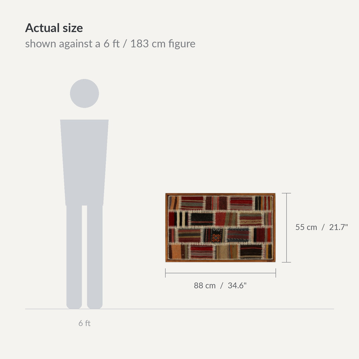 Size guide: 35" x 22" shown against a 6 ft / 183 cm figure - WA-PCH-RUS-8855-055