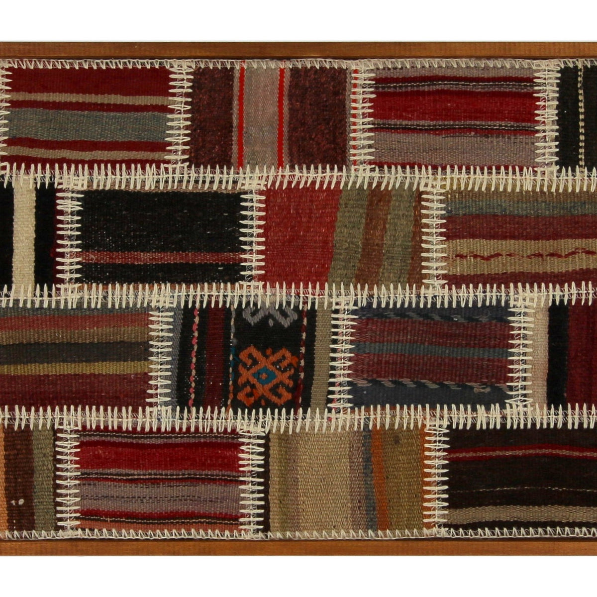 Rust, Black & Cream Kilim Patchwork woven wall art 35" x 22" - WA-PCH-RUS-8855-055 - Arconiz