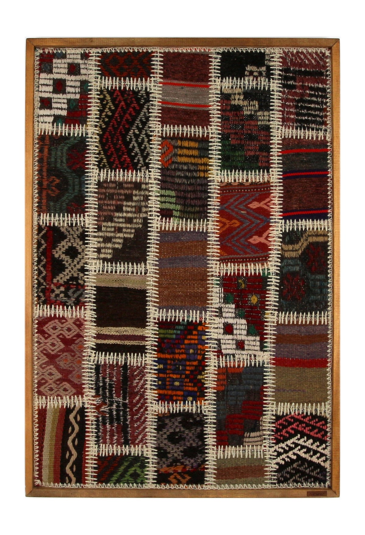 Black & Ivory Kilim Patchwork woven wall art 26" x 37" - WA-PCH-BLA-6595-063 - Arconiz