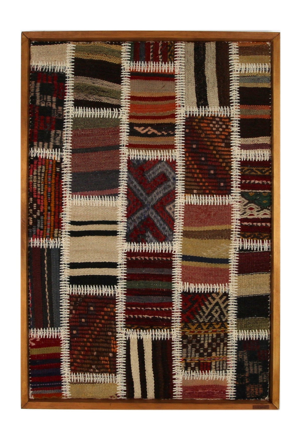 Cream & Black Kilim Patchwork woven wall art 26" x 37" - WA-PCH-CRE-6595-064 - Arconiz