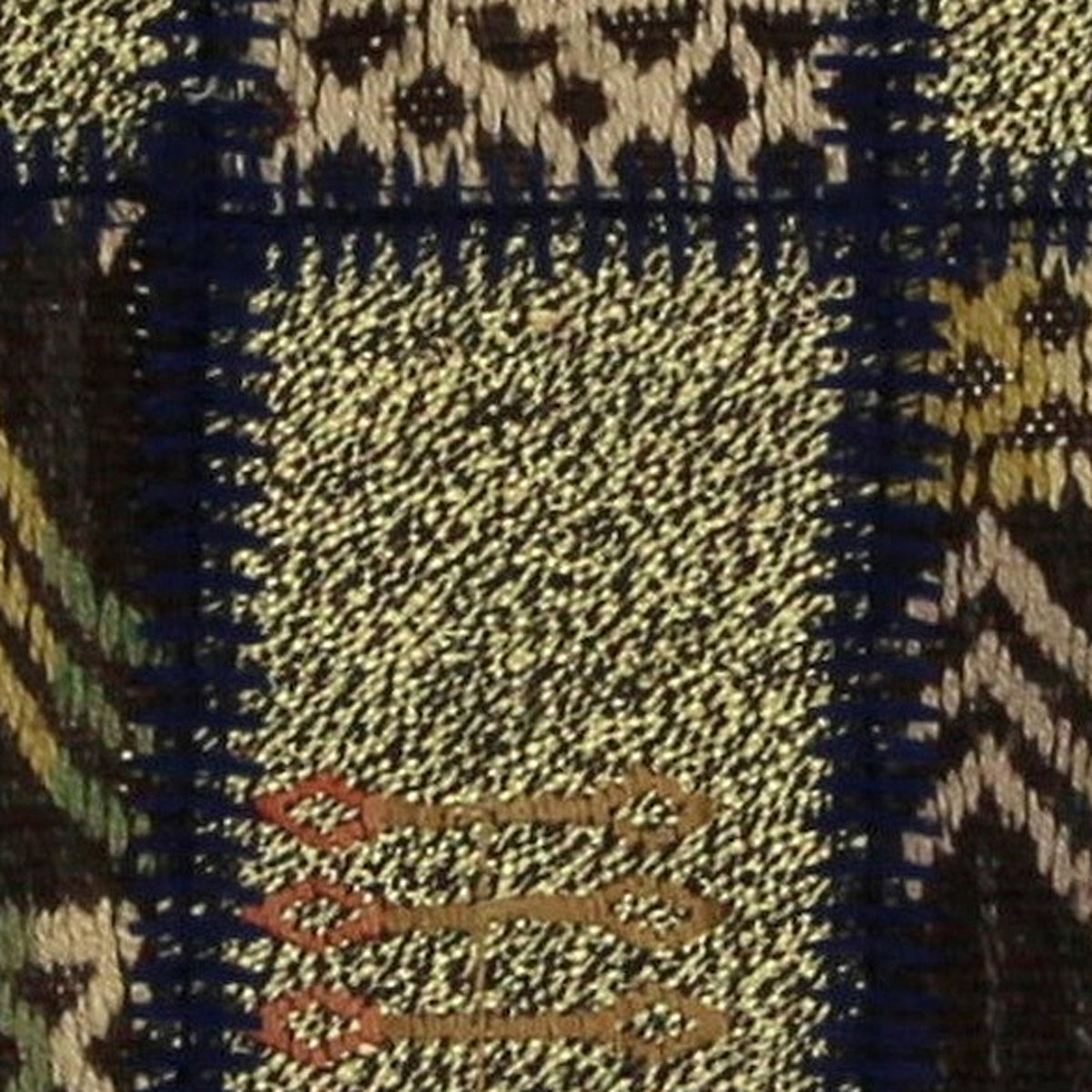 Close-up of the handwoven kilim weave - Navy & Tan Kilim Patchwork on Muted Brown - WA-PCH-NAV-6595-065 - Arconiz