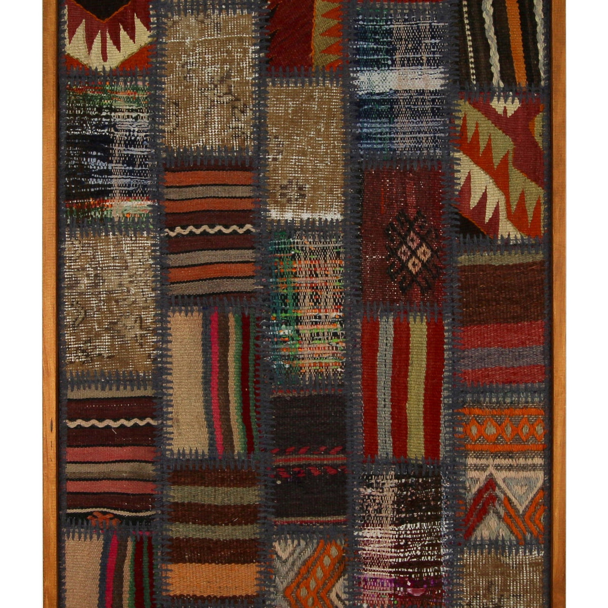 Grey Blue & Navy Kilim Patchwork woven wall art 26" x 37" - WA-PCH-GRE-6595-072 - Arconiz
