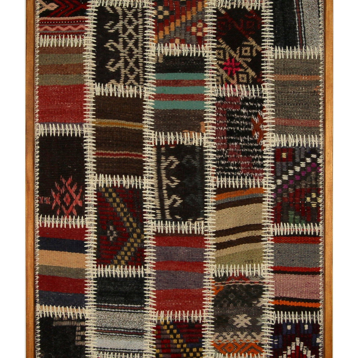 Ivory & Teal Kilim Patchwork woven wall art 26" x 37" - WA-PCH-IVO-6595-073 - Arconiz