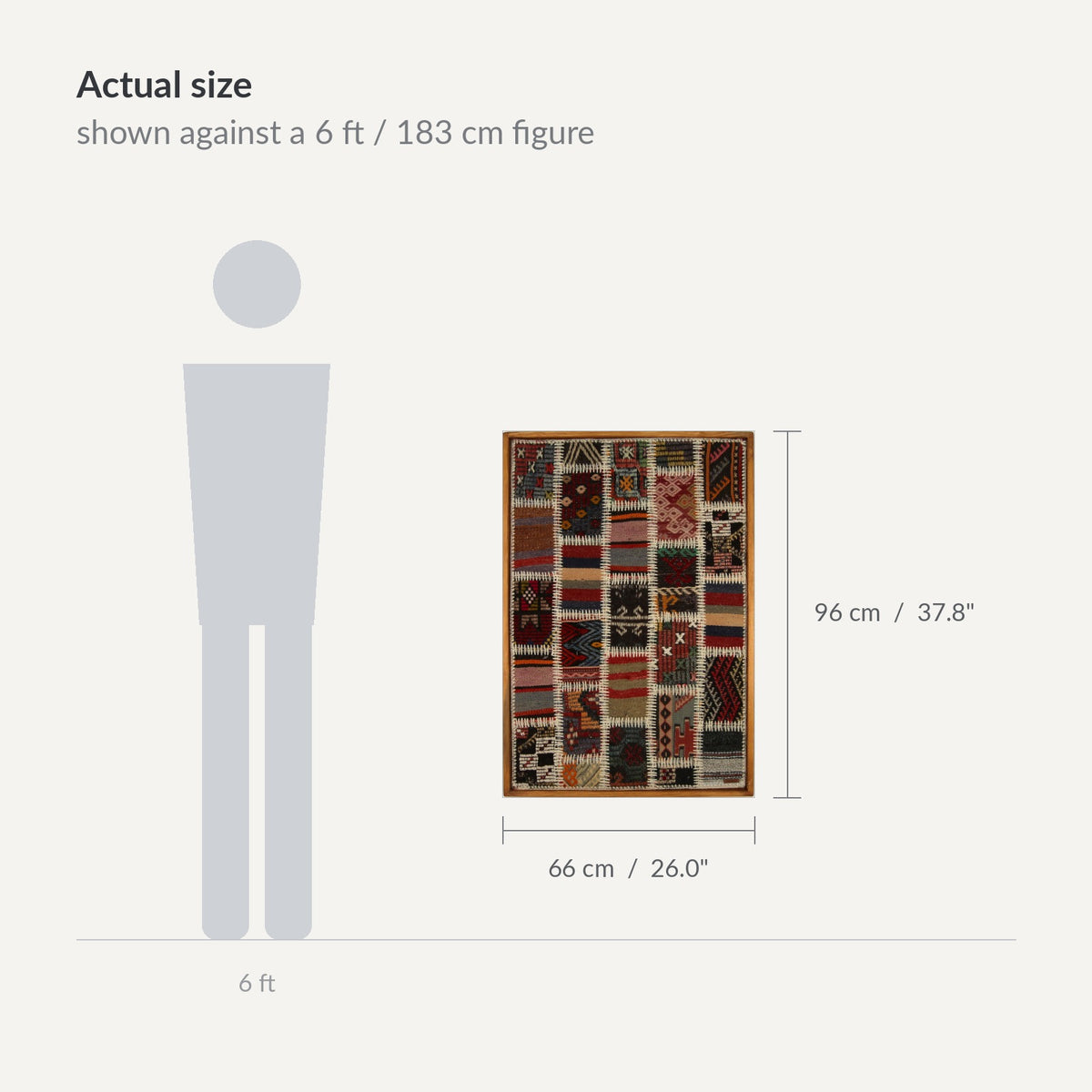Size guide: 26" x 38" shown against a 6 ft / 183 cm figure - WA-PCH-RUS-6696-074