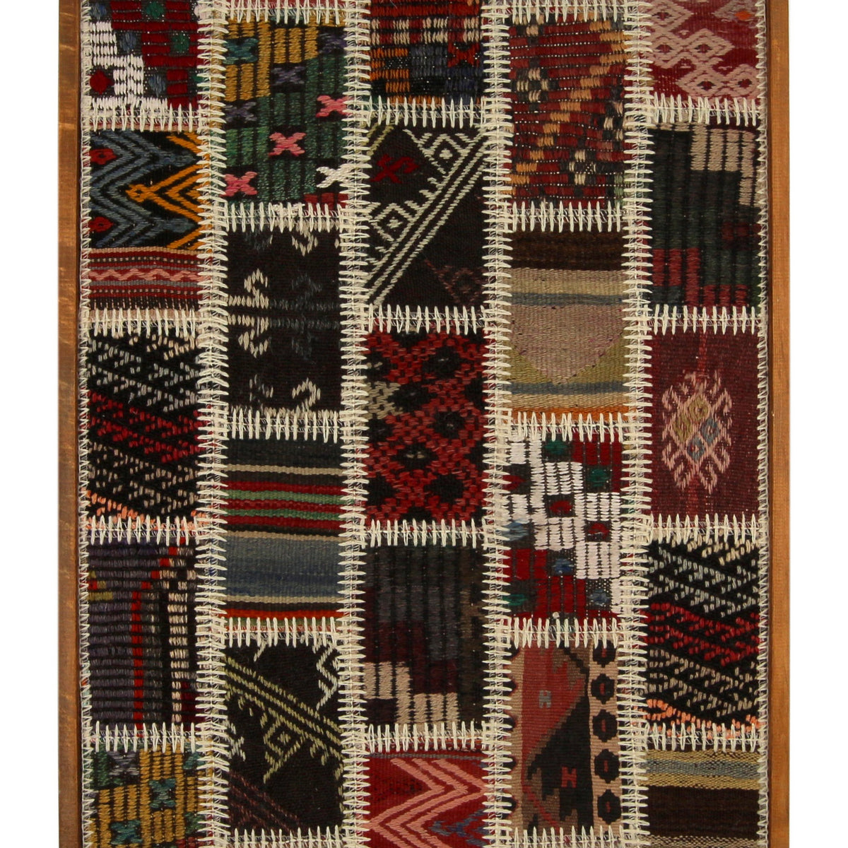 Red, Navy & Ochre Kilim Patchwork woven wall art 26" x 38" - WA-PCH-RED-6696-075 - Arconiz