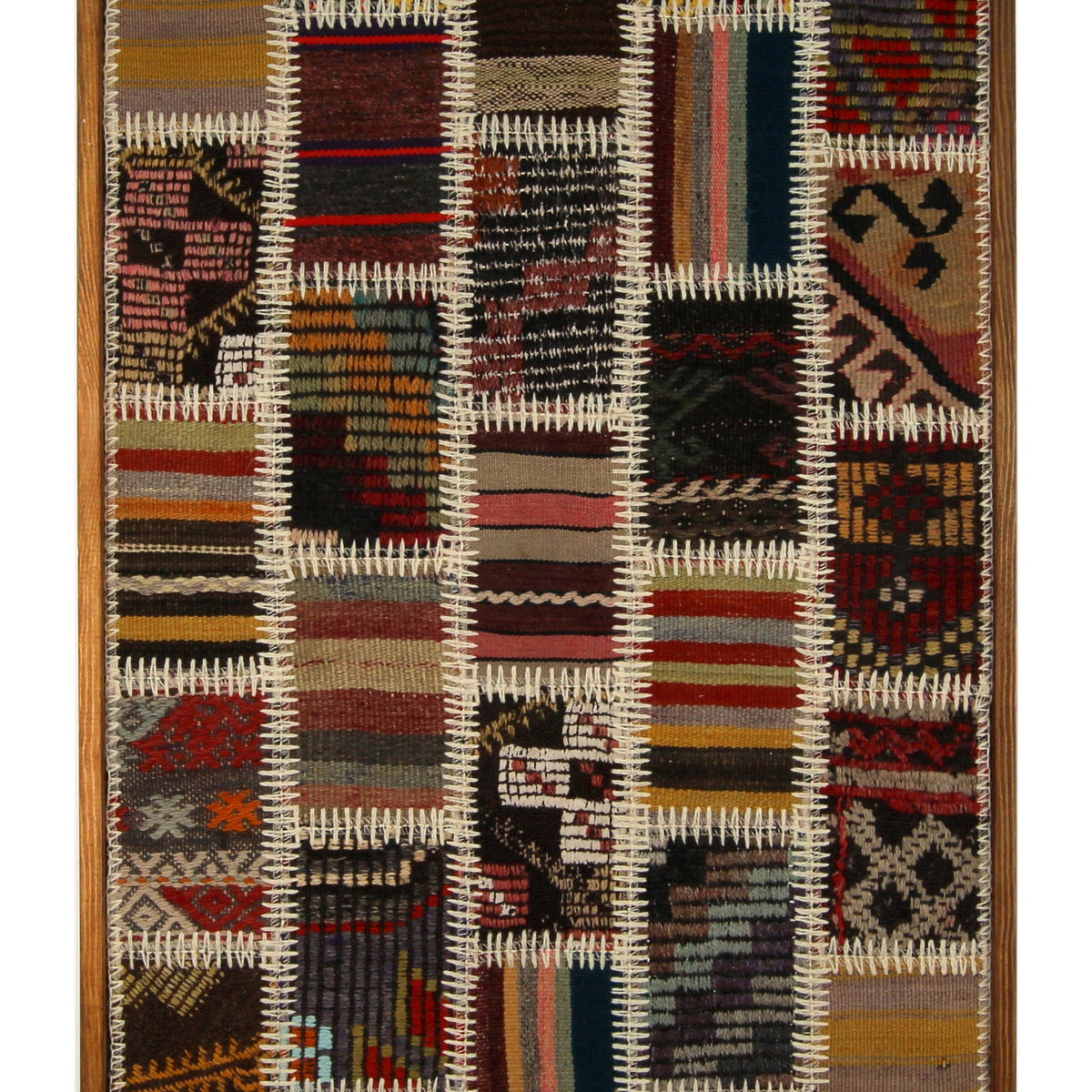 Burgundy & Cream Kilim Patchwork woven wall art 26" x 38" - WA-PCH-BUR-6696-076 - Arconiz