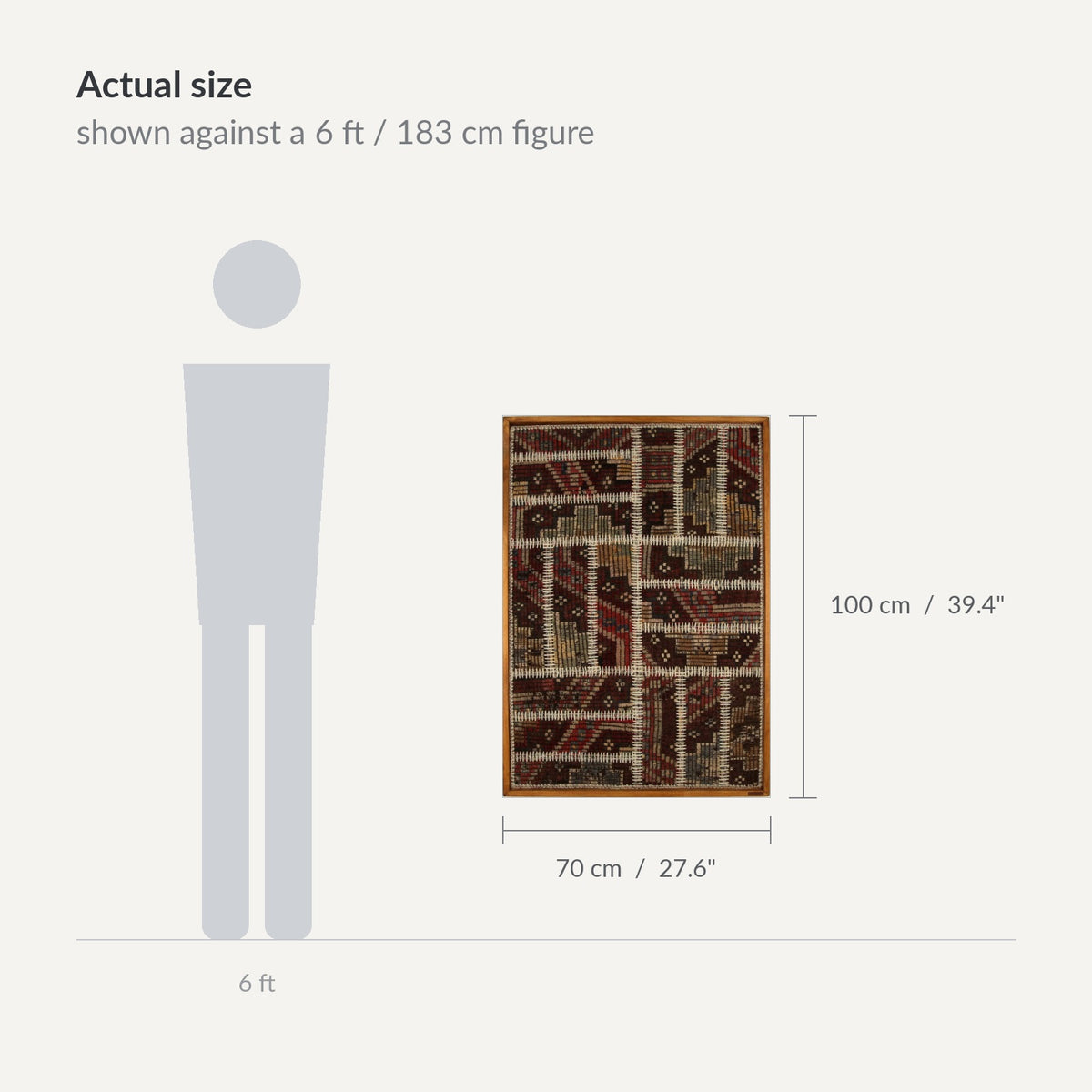 Size guide: 28" x 39" shown against a 6 ft / 183 cm figure - WA-PCH-BUR-70100-078