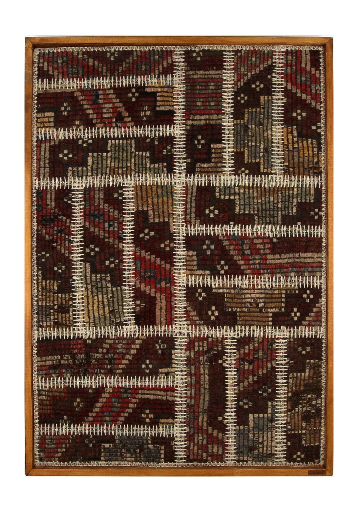 Burgundy & Charcoal Kilim Patchwork woven wall art 28" x 39" - WA-PCH-BUR-70100-078 - Arconiz