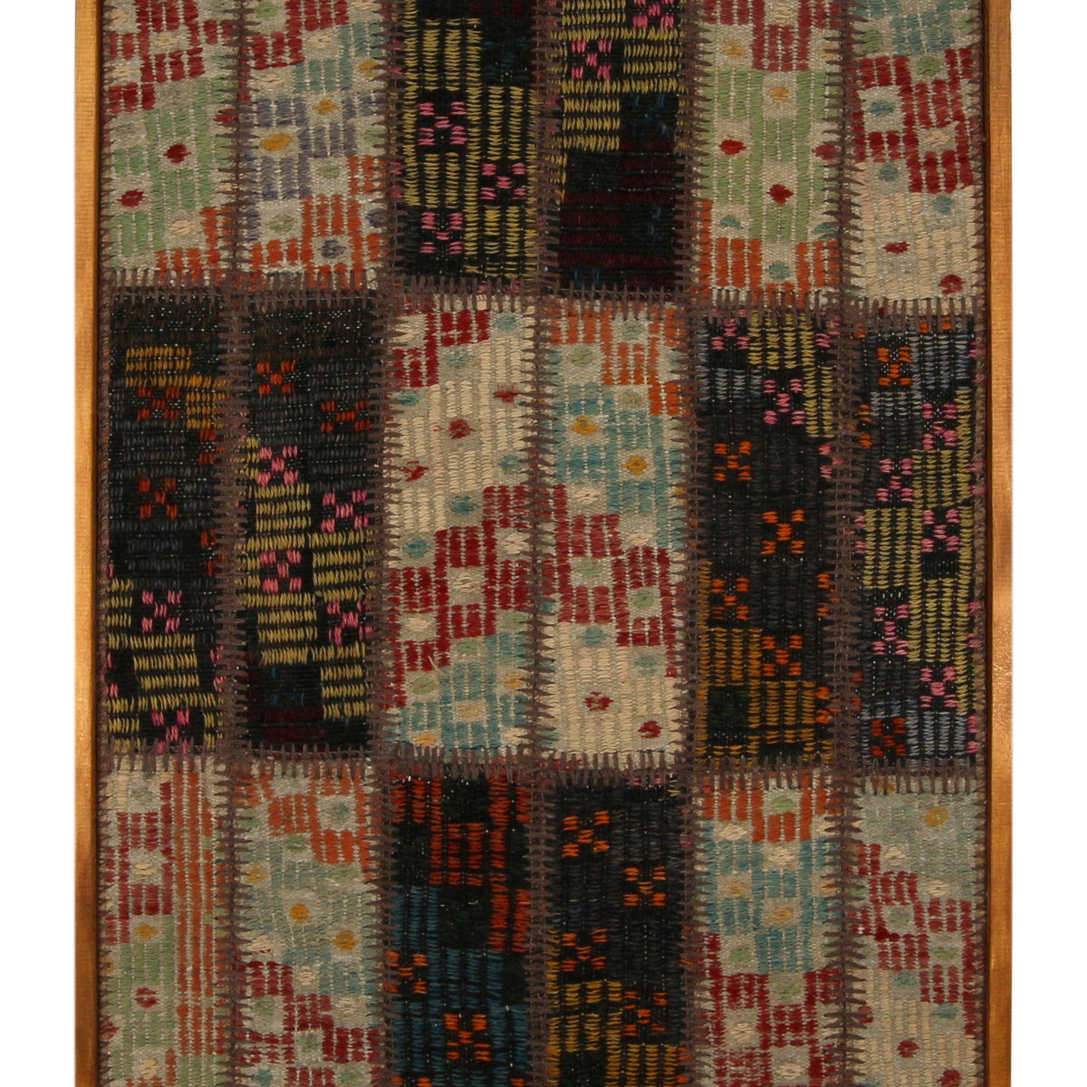 Aqua & Red Kilim Patchwork woven wall art 28" x 41" - WA-PCH-AQU-70105-082 - Arconiz