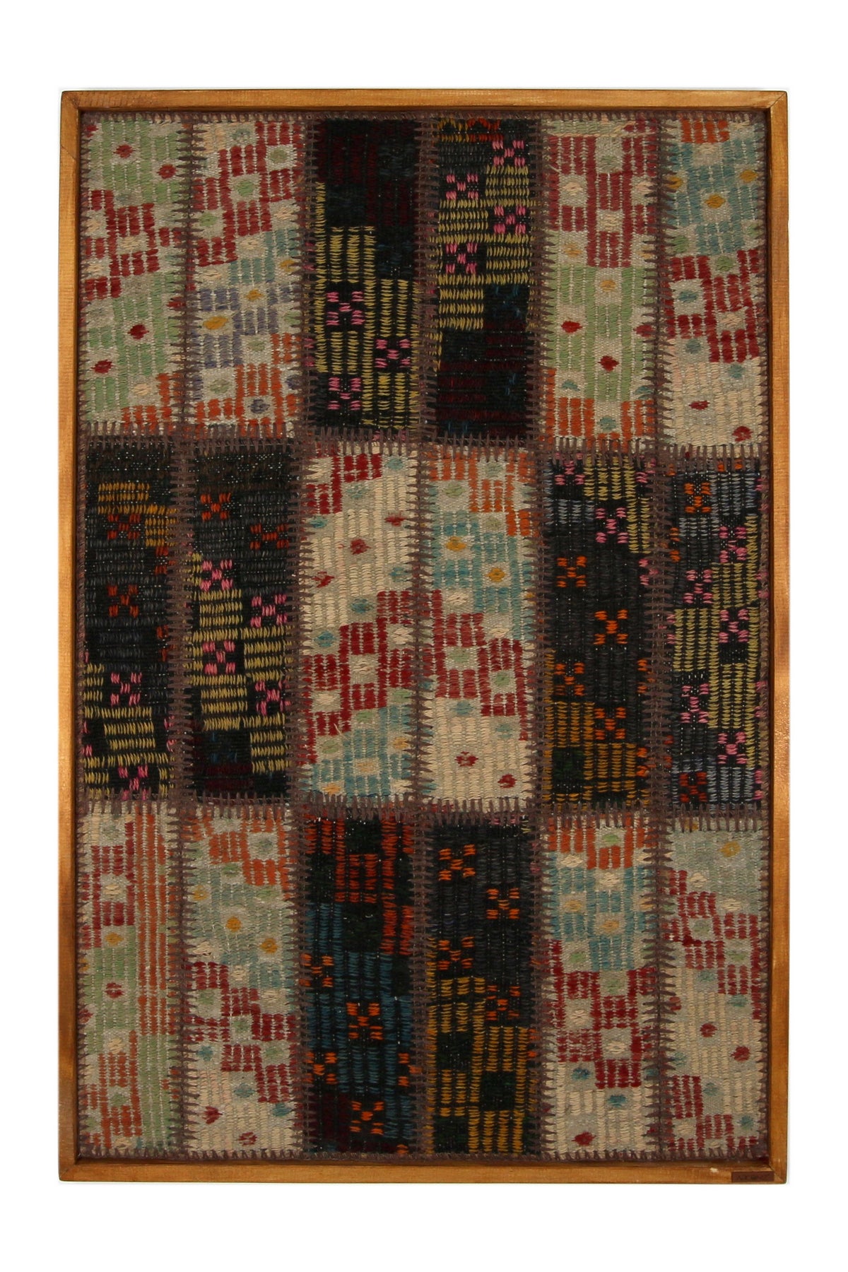 Aqua & Red Kilim Patchwork woven wall art 28" x 41" - WA-PCH-AQU-70105-082 - Arconiz