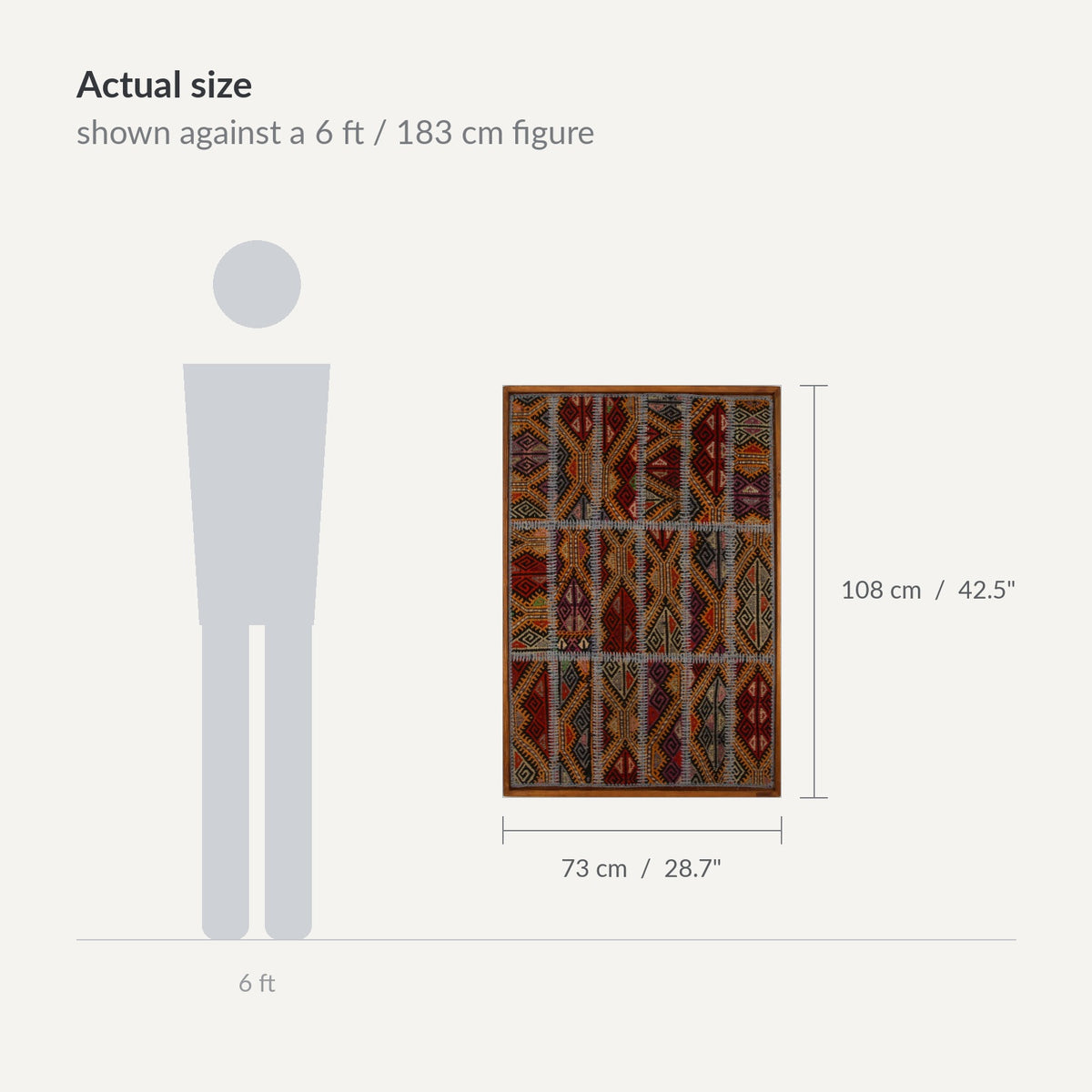 Size guide: 29" x 43" shown against a 6 ft / 183 cm figure - WA-TRB-RED-73108-084