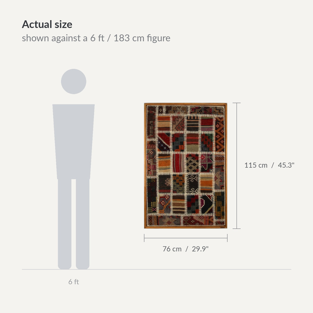 Size guide: 30" x 45" shown against a 6 ft / 183 cm figure - WA-PCH-RUS-76115-085