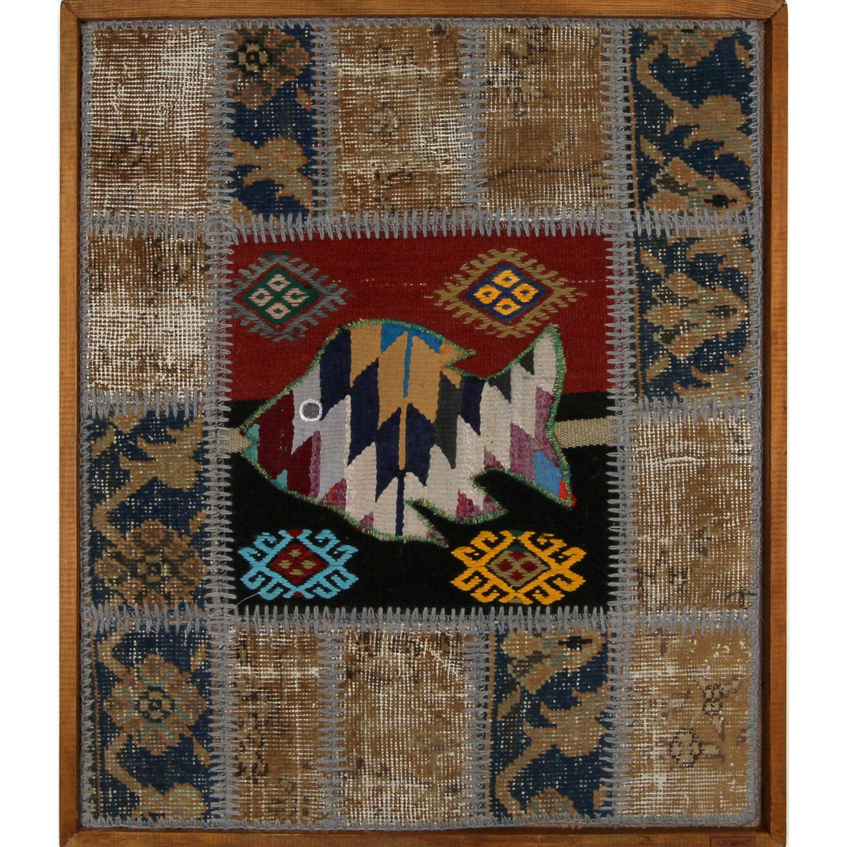 Kilim Fish Patchwork woven wall art 26" x 30" - WA-PFH-RED-6576-086 - Arconiz