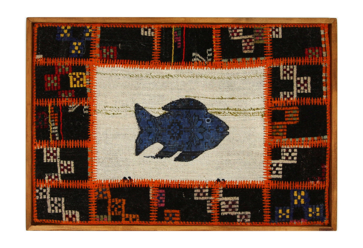 Kilim Fish Patchwork woven wall art 37" x 26" - WA-PFH-ORA-9565-091 - Arconiz
