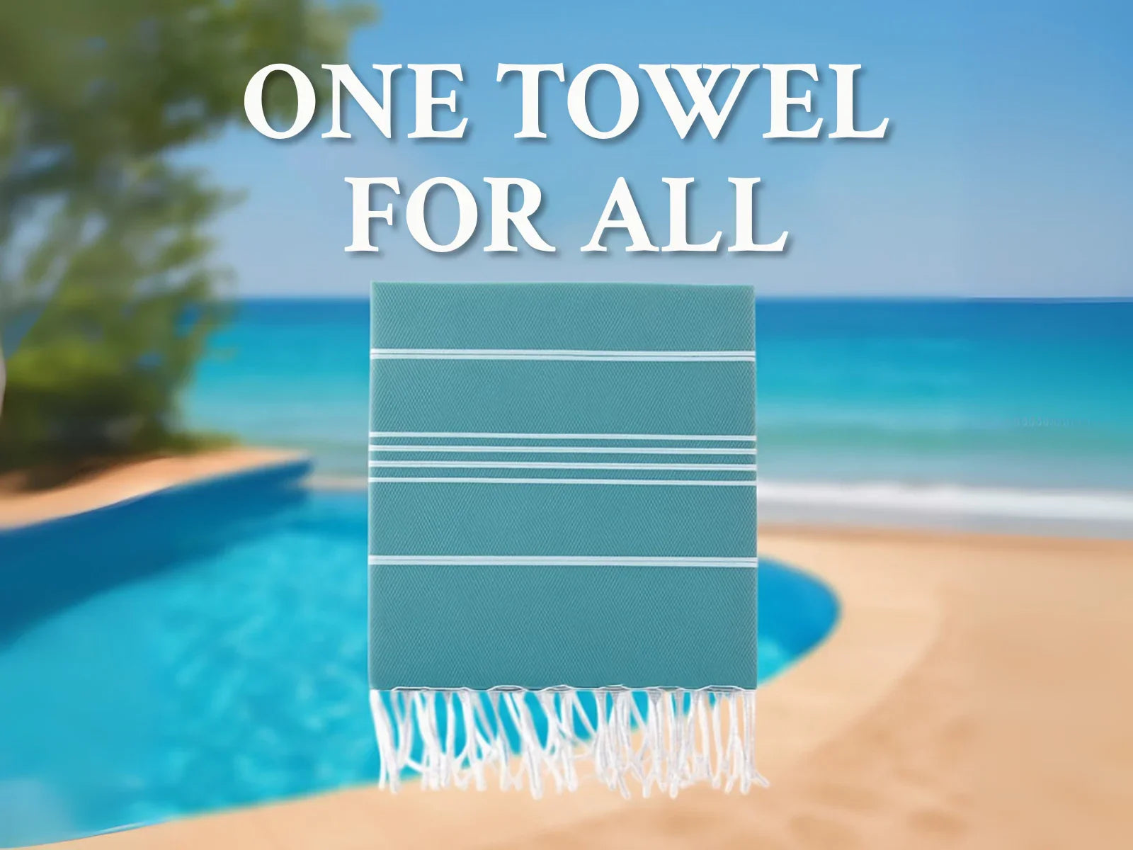 Turkish cotton towel with white stripes by pool and beach, summer towels backdrop