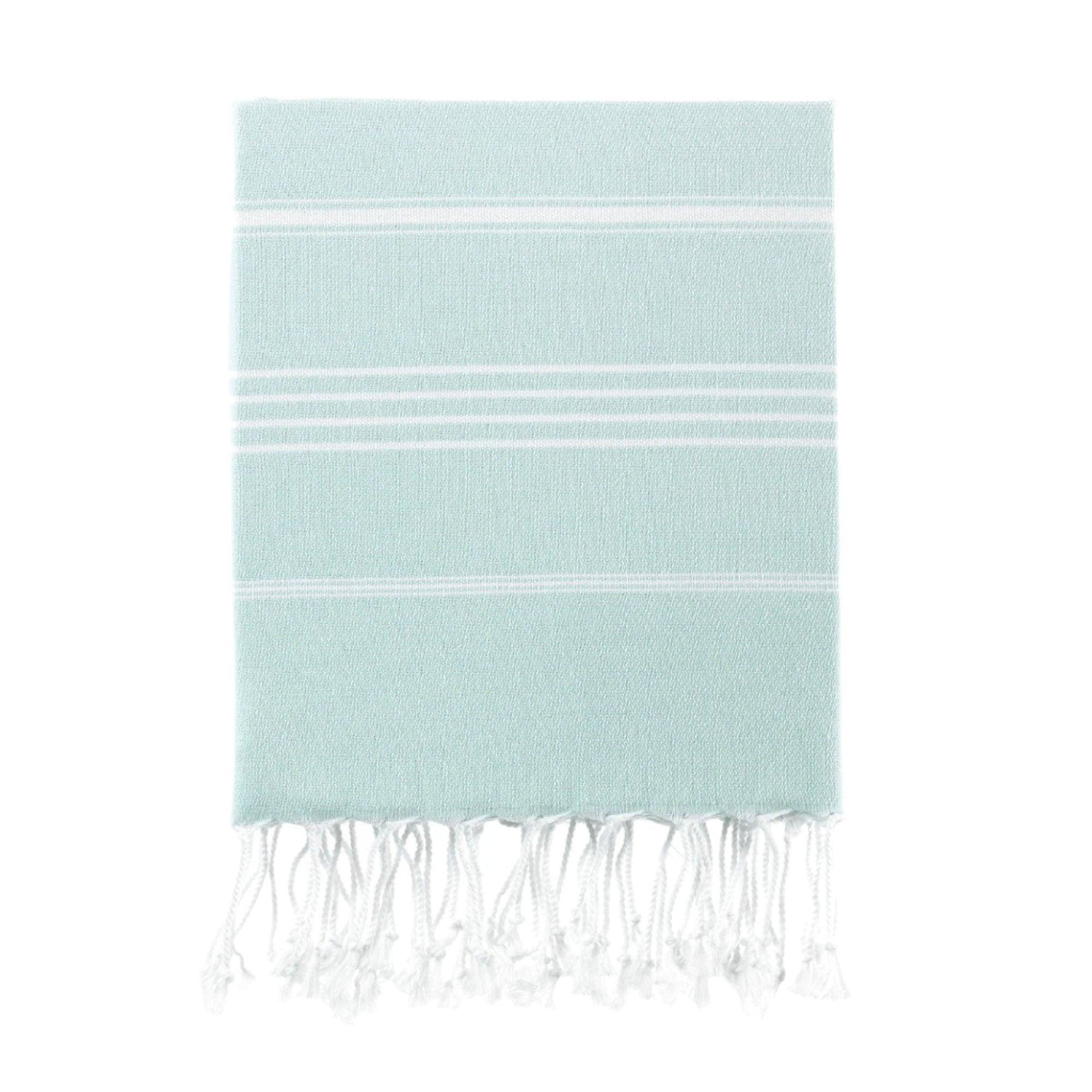 Aqua Turkish cotton flat weave beach towel compared with a thick terry beach towel