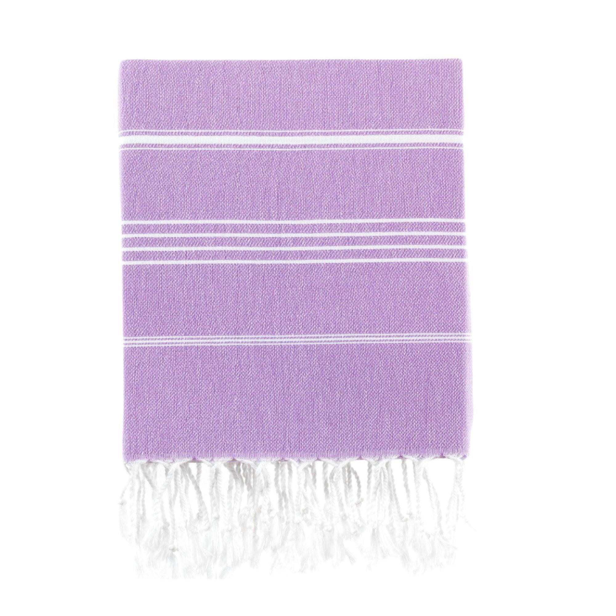 Lilac Turkish cotton beach towel, soft flat weave after washing