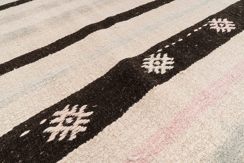  Handwoven vintage hemp rug with traditional Anatolian motifs