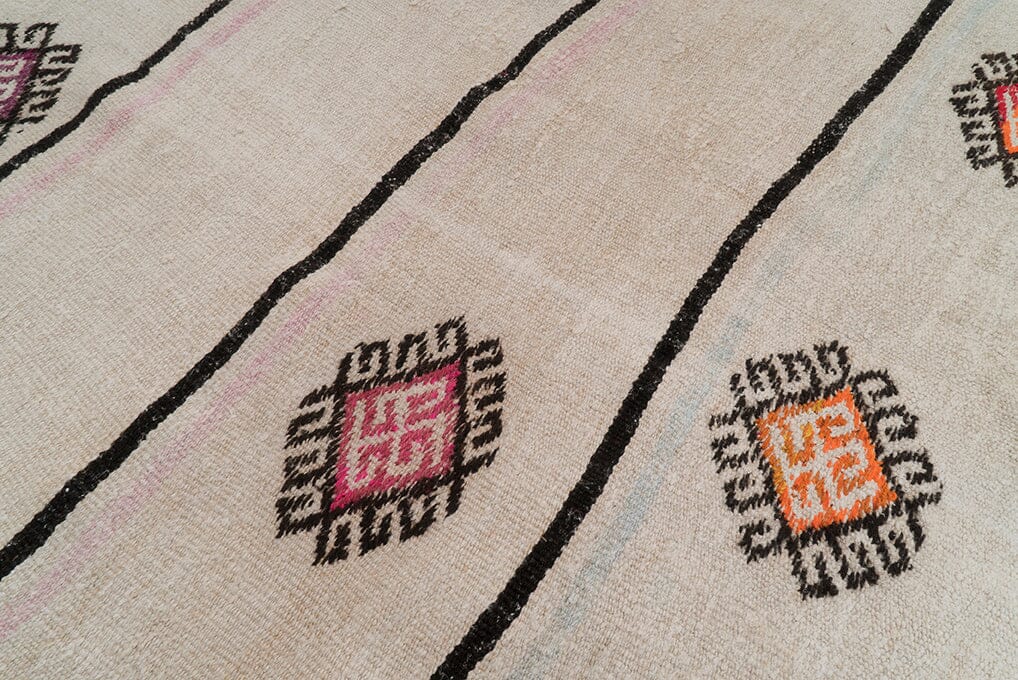  Handwoven vintage hemp rug with traditional Anatolian motifs